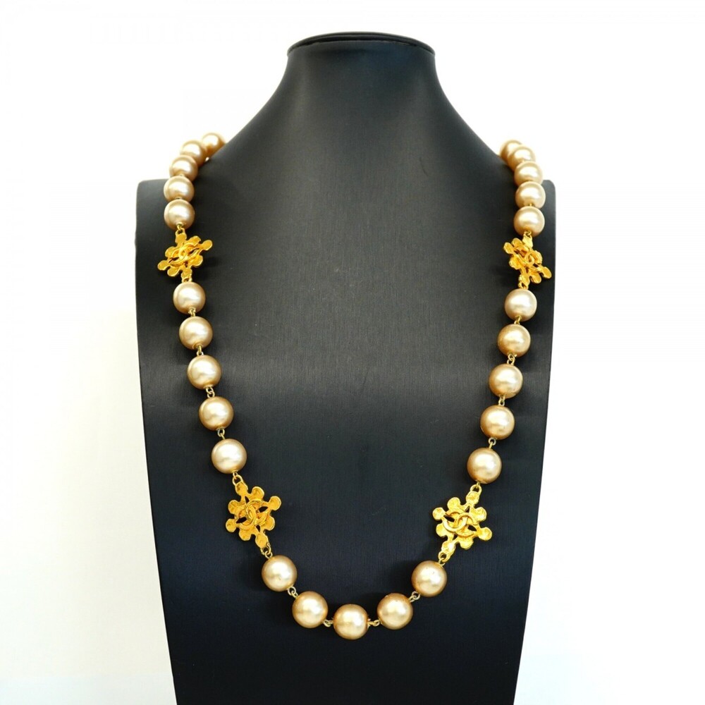 CHANEL Gold Pearl Logo Necklace - Picture 6 of 8
